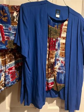 Patchwork Floral Midi Skirt and Shirt Set in Red, Blue & Brown